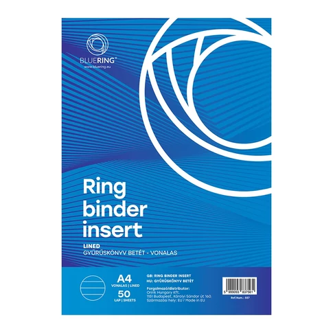 Bluering gyűrűskönyv betét A4 – 50 lap vonalas, szabvány lyukasztott betétlap gyűrűs mappába (2 és 4 gyűrű)