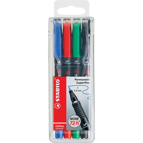Alkoholos marker készlet 0,4mm, STABILO OHPen S, 4 klf. szín