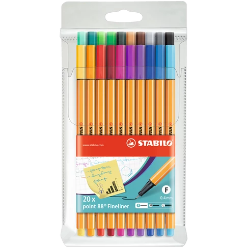 Rostirón, tűfilc készlet, 0,4mm, 8820 Stabilo Point 88, 20 klf. szín
