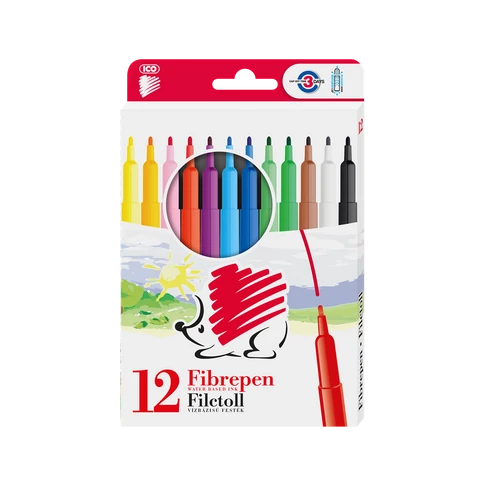 ICO Süni 300 vízbázisú rostirón filctollkészlet – 12 szín, vékony hegy, ergonómikus kialakítás, iskolai és kreatív használatra