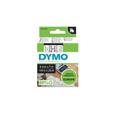 Feliratozógép szalag Dymo D1 S0720780/43613 6mmx7m, ORIGINAL, fekete/fehér
