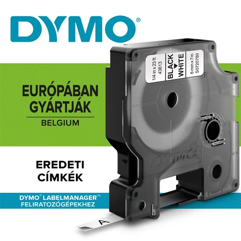 Dymo D1 feliratozógép szalag S0720780/43613 6mmx7m fekete/fehér ORIGINAL