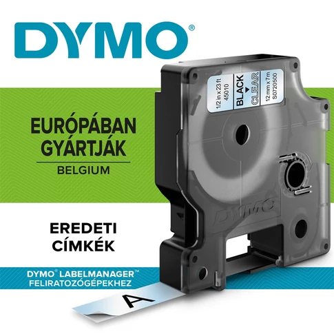 Dymo D1 feliratozógép szalag S0720500/45010 12mmx7m fekete/víztiszta ORIGINAL