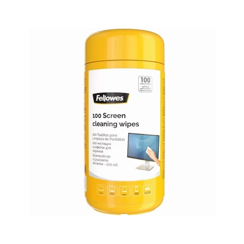 Képernyőtisztító kendők 100 db – Fellowes® kijelzőápoló törlőkendő ujjlenyomatok és por eltávolítására