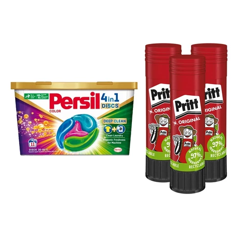 Ragasztóstift 22 g AKCIÓS CSOMAG + Persil Discs Color mosókapszula 72x22 g (6x12 db ) stift Pritt
