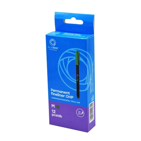 Bluering® OHP zöld alkoholos tűfilc 1 mm – rostirón marker M, tartós feliratozáshoz és jelöléshez