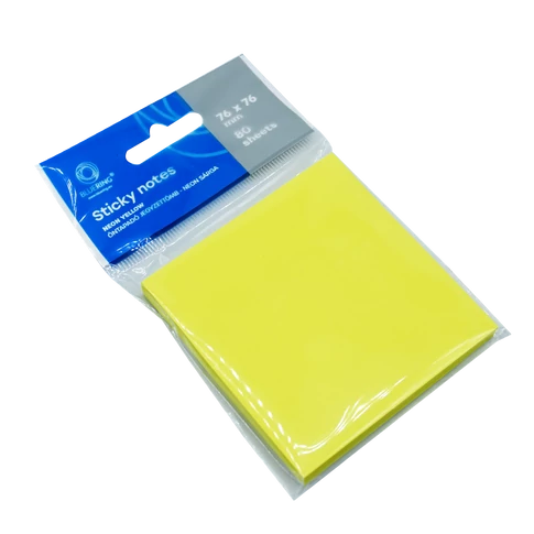 Bluering öntapadó jegyzettömb 76×76 mm, 80 lap, neon sárga – figyelemfelkeltő, többször felragasztható jegyzetlap irodai és otthoni használatra