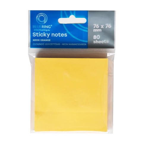 Bluering® öntapadó jegyzettömb 76×76 mm, 80 lap, neon narancs – élénk színű, visszaszedhető ragasztású jegyzetlap irodai, otthoni és projektcélú használatra