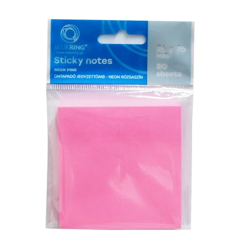 Bluering® neon pink öntapadó jegyzettömb 76×76 mm – 80 lapos sticky notes emlékeztetőkhez, üzenetekhez és gyors jegyzeteléshez