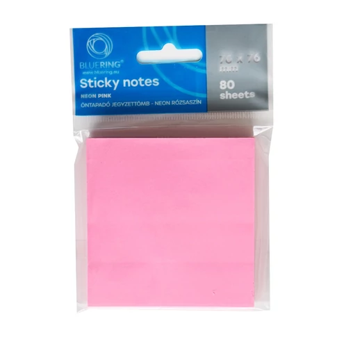 Öntapadó jegyzetlap tömb 76×76 mm – Bluering® neon pink, 80 lap, irodai és otthoni rendszerezéshez