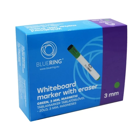 Zöld táblamarker 3 mm-es heggyel – mágneses, törlővel, fehér táblákhoz ideális