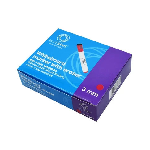 Multifunkciós piros Bluering táblamarker 3 mm heggyel, mágneses rögzítéssel és beépített táblatörlővel prezentációkhoz