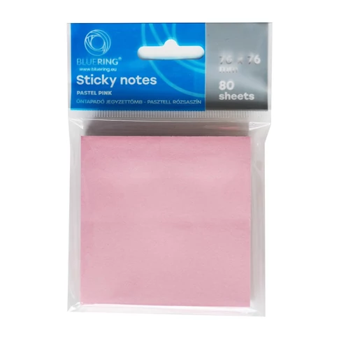 Bluering pasztell rózsaszín öntapadó jegyzettömb 75×75 mm méretben, 80 lapos sticky notes irodai használatra