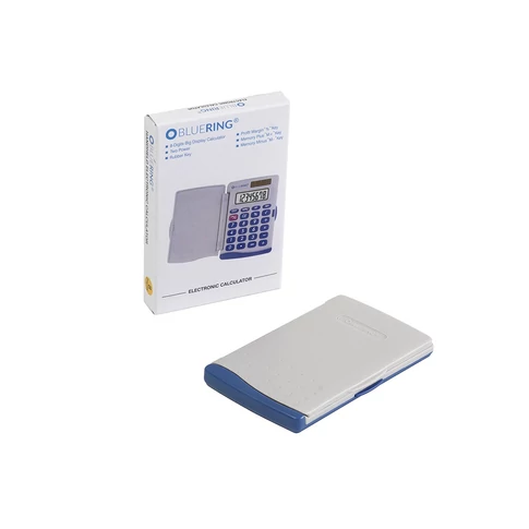 Zsebszámológép 8 digit fedeles napelemes gumírozott gombokkal BLUERING