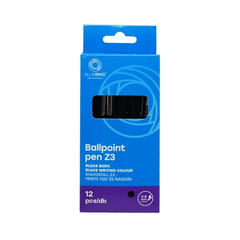 Golyóstoll 0,8mm, nyomógombos műanyag fekete test, Bluering® Z3, írásszín fekete