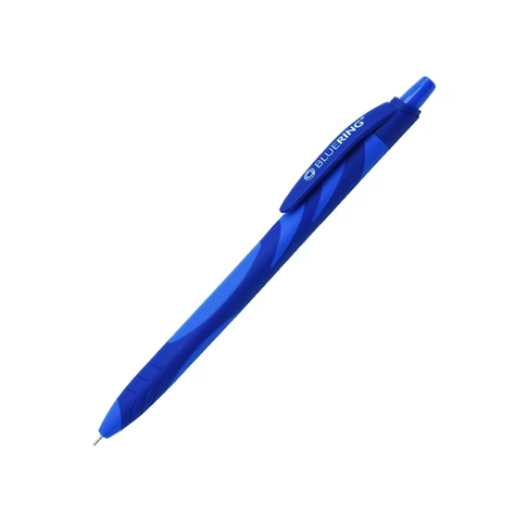 Gumírozott markolattal ellátott Bluering F20 nyomógombos golyóstoll kék tintával, vegyes színű modern dizájnnal
