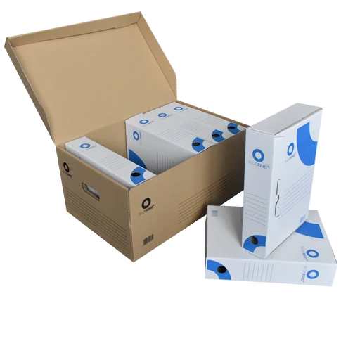 Archiváló konténer karton doboz fedéllel 54x36x25 cm Bluering barna kivitelben