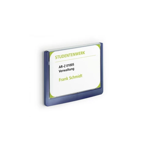 Durable kék információs tábla 149×105,5 mm – cserélhető betétes névtábla/frontpanel, gyakran frissített információkhoz