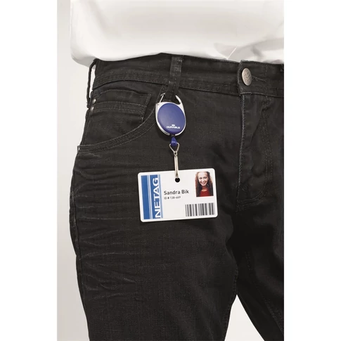 Kihúzható névjegytartó DURABLE WITH SNAP HOOK karabineres sötétkék