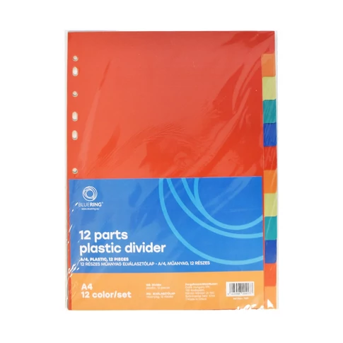 12 részes Bluering színes műanyag elválasztólap dossziék és iratrendezők szétválasztásához