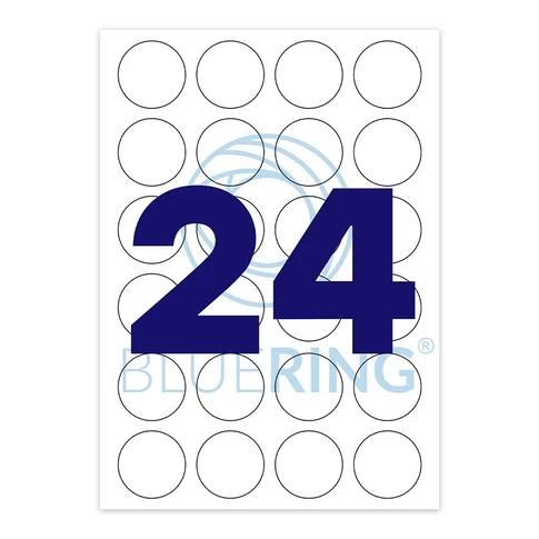 40mm kör címke matrica – 100 lap, 24 címke/lap, doboz, csomag és termék jelöléséhez