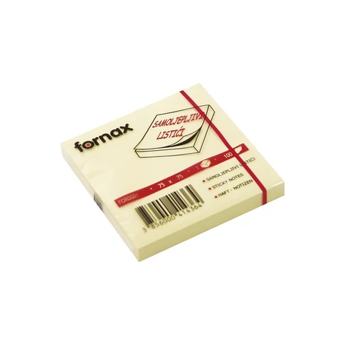 Jegyzettömb FORNAX, 75X75 mm sárga 100lap - öntapadós tömb a gyors jegyzeteléshez