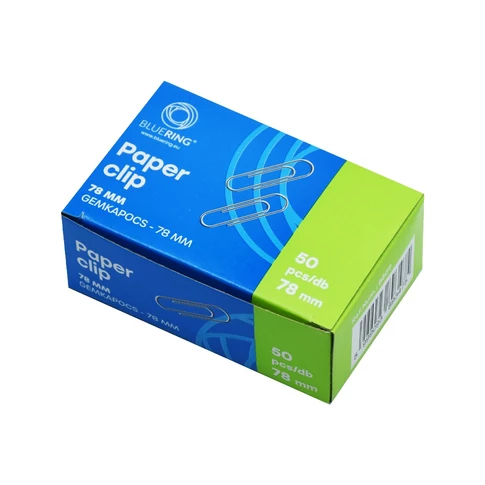 Extra nagy, 78 mm hosszú Bluering gemkapcsok 50 darabos kartondobozos kiszerelésben irodai dokumentumok, dossziék és iratkötegek ideiglenes összefogására