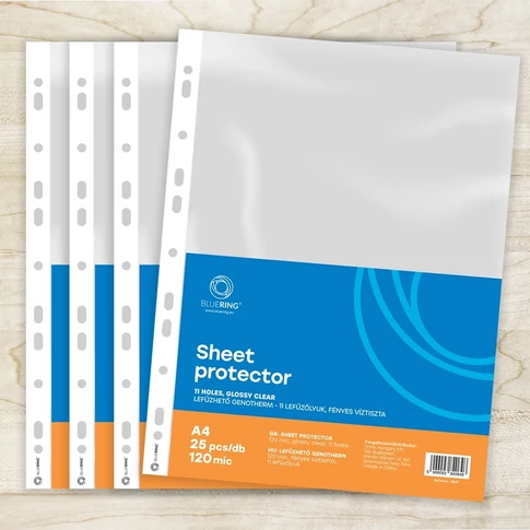 Iratvédő A4 genotherm tasak, erős 115 micronos fólia, narancsos színű lyukasztási csíkkal – Bluering dokumentumrendező