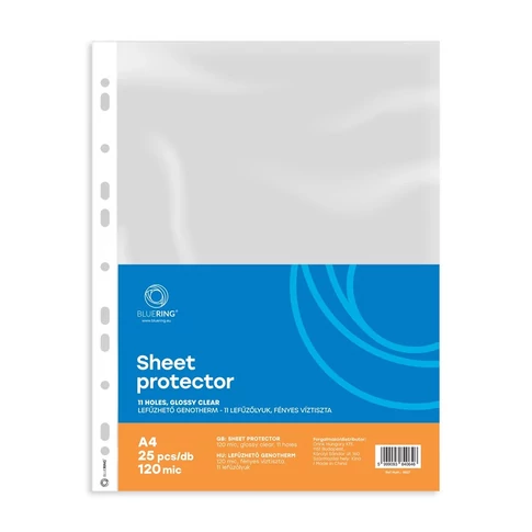 Bluering® A4, 120 mikron, víztiszta (fényes) lefűzhető genotherm, 11-lyukú, 25 db/csomag