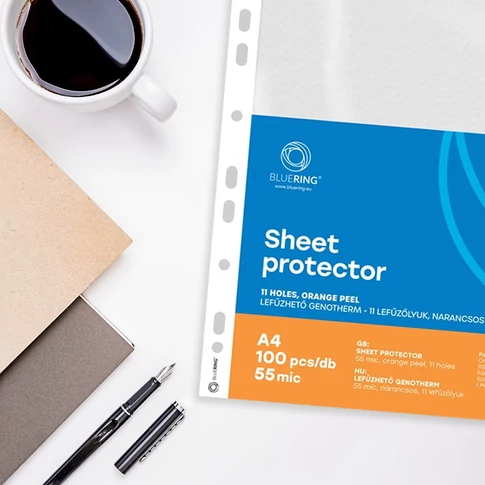 Bluering Genotherm A4-es lefűzhető tasak, 55 micron vastagságú, narancsos felületű, 100 db-os kiszerelés