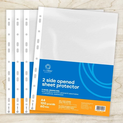 Bluering genotherm A4, 60 micron, narancsos, felül és belül nyitott, lefűzhető – 100 db/csomag