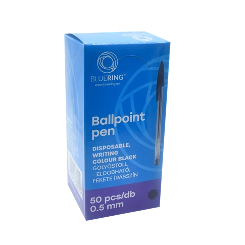 Fekete golyóstoll Bluering® – kupakos, egyszerű eldobható toll dokumentumokhoz, aláíráshoz és adminisztrációhoz