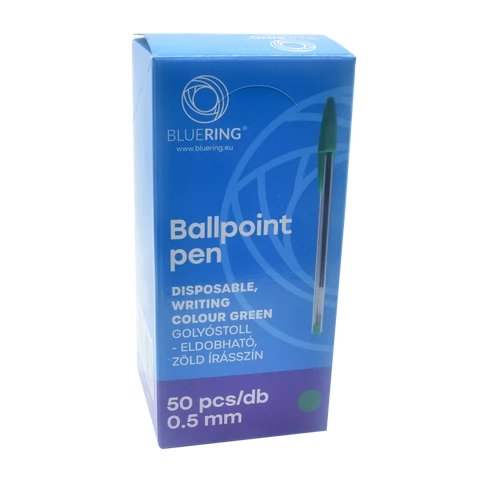 Golyóstoll eldobható kupakos zöld színű Bluering oktatóknak javításhoz
