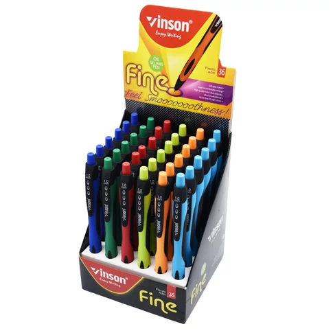 Vinson Fine 1008 nyomógombos golyóstoll, 1,0 mm hegy, vegyes színek, 36 darabos pultdisplay