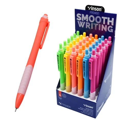 Vinson Fashion C4 nyomógombos golyóstoll 0,7 mm – vegyes színű display kiszerelés, 36 db toll egy tartóban