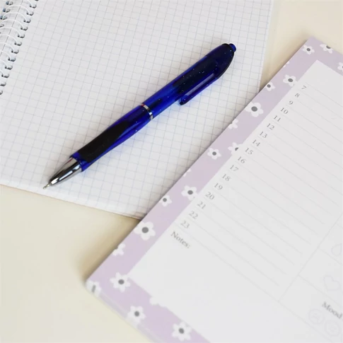 Vinson V5 Scholar nyomógombos golyóstoll kék testtel és gumírozott fogóval, 36 darabos display kiszerelésben, irodai és mindennapi használatra