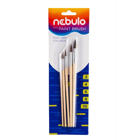 Nebulo ecsetkészlet 5 db natúr fa nyél 2-4-6-8-10 méret iskolai festéshez