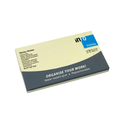 Jegyzettömb öntapadó, 75 x 125 mm, 100 lap, Info Notes, sárga