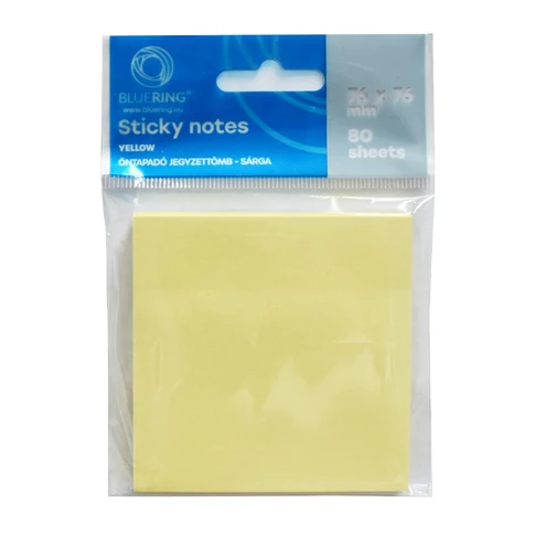 Öntapadó jegyzettömb 80 lap, 75×75 mm, sárga – praktikus választás a gyors irodai jegyzeteléshez