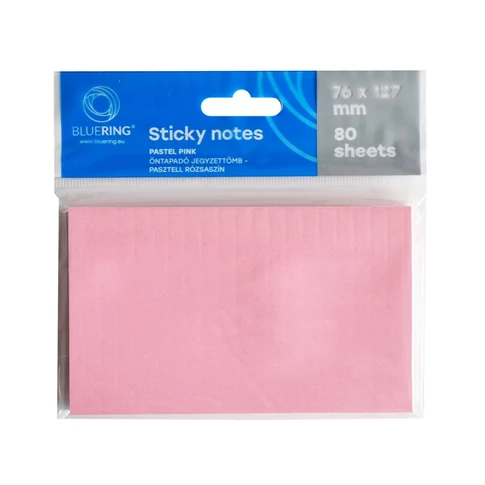 Öntapadó jegyzetlap tömb Bluering® 76×127 mm, 80 lap, pasztell rózsaszín – üzenetekhez és jegyzetekhez