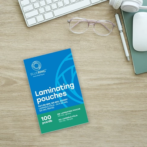 Irodai és iskolai kártyalamináláshoz – Bluering 54×86 mm lamináló fólia, 100 db/doboz