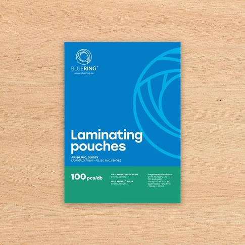 Bluering A5 laminálófólia 154×216 mm, 80 mikron vastagságú, 100 darabos irodai csomagban