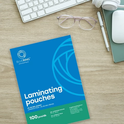 Bluering A5 154×216 mm, 80 mikron vastag lamináló fólia 100 db/doboz kiszerelésben dokumentumok, kártyák és fotók tartós laminálásához