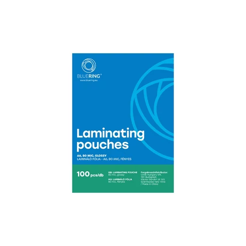 Bluering lamináló fólia A6 méretben, 80 micron vastag, fényes felület, 100 db/doboz