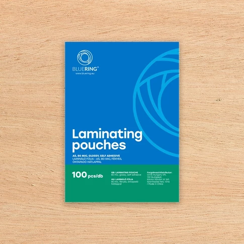Lamináló fólia A5, 80 micron öntapadó hátlappal 100 db/doboz, Bluering®, 