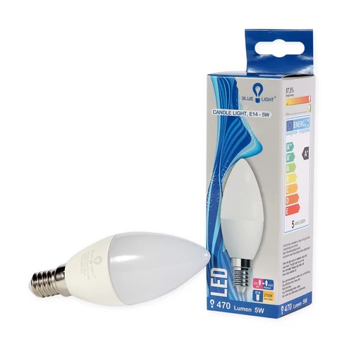 LED izzó 5W E14 Candle 470 lm 2700K Blue Light – meleg fehér fény kislámpákba és csillárokba