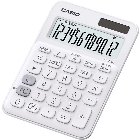 Casio MS 20 UC asztali számológép, 12 digit nagy kijelző, fehér