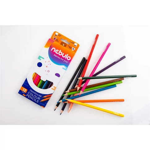 Nebulo háromszögletű 12 darabos színes ceruzakészlet, ergonomikus fogással, iskolához és kreatív rajzhoz