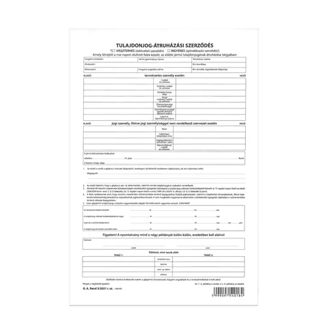 Hivatalos tulajdonjog átruházási szerződés formanyomtatvány - 4 lapos