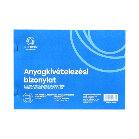 Készletkivételezési bizonylat A5, 25x4lapos 8 tételes B.12-114 Bluering®